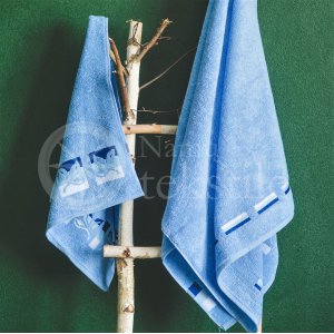 Medvilninis frotinis vonios rankšluostis su lapeliais "SKY BLUE"